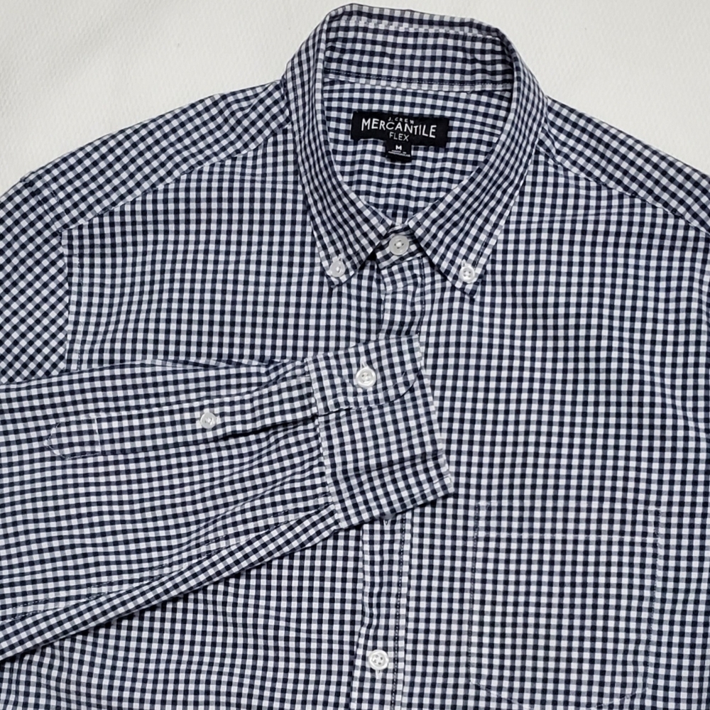 J. Crew Mercantile Flex Black White Gingham Long Sleeve Shirt Medium